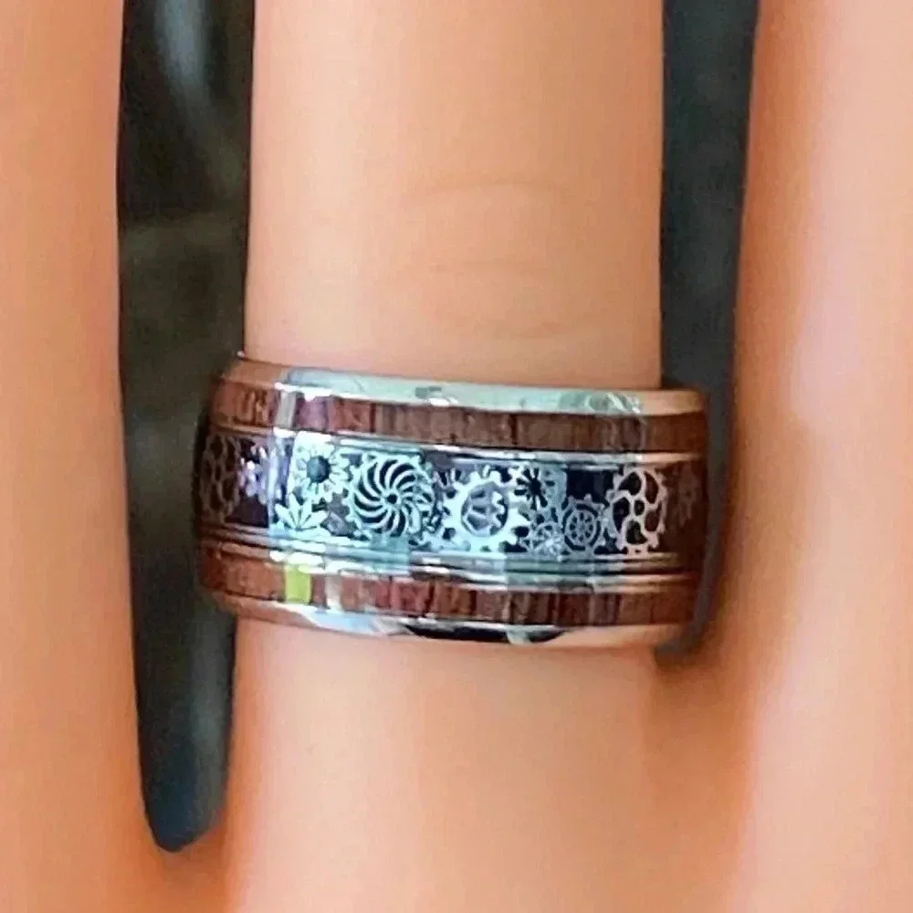 Size 7 Steampunk Ring Band Gears Unique New